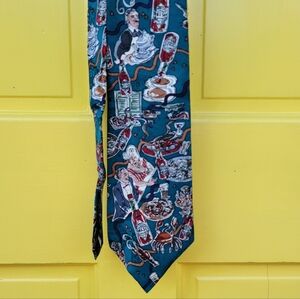 Vintage Tabasco Hot Sauce Novelty Silk Tie | Teal Food & Cocktail Print | Wide 4
